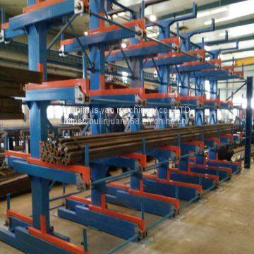 Adjustable cantilever shelf length of pipe steel bar stock goods