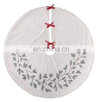 Decorative Embroidery Branches With Red Pompom Tree Skirt for Christmas