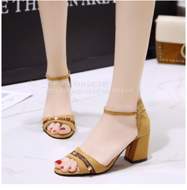 Thick heel high heel sandals fish mouth rivet fashion women's shoes