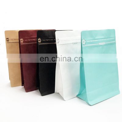 Brown kraft zip lock paper bags print flat bottom coffee valve bag