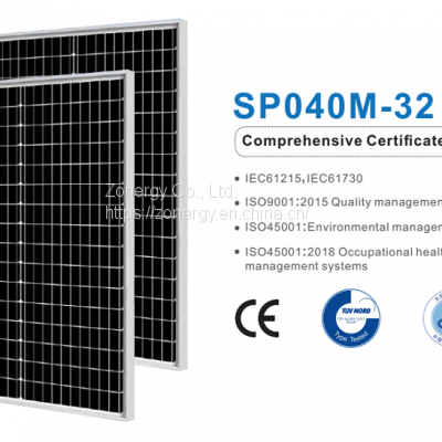 Zonergy 40w Solar Cells Panel Monocrystalline Mono PV Photovoltaic Module Power Oem Price