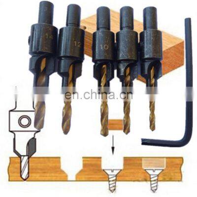 5pcs Countersink Drill Woodworking Bit Set Drilling Pilot Holes For Screw Sizes #6 #8 #10 #12 And #14