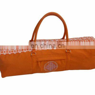 Saffron Half Print Half Plain and Embroidered Yoga Mat And Kit Bag