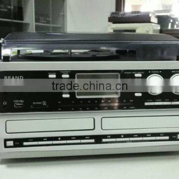 Double CD turntable player,encoding vinyl player,CD recording turntable with cassette and radio