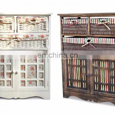 Home Wooden Frame Wicker Basket Drawer Storage Unit Cabinet Cupboards Organizer photo-2