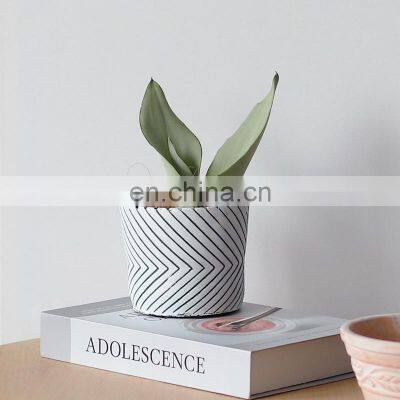 Amazon Hot Sold Modern Geometric Design Cement Flower With Drainage Hole Indoor Desktop Green Plant Pot For Home Decor