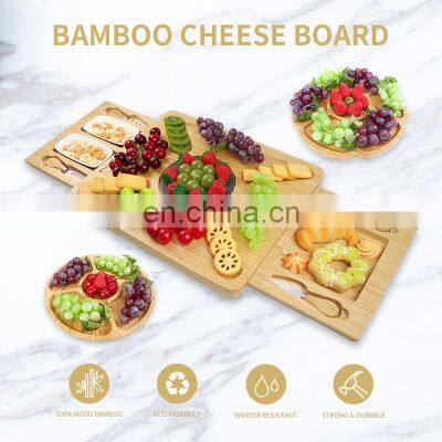 Bamboo Wood Extra Large Charcuterie Board Cheese Board Set With Hidden Drawer And Slate Stone photo-5