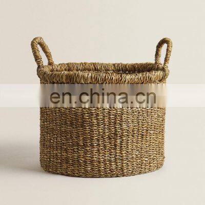 Handwoven Natural Seagrass Laundry Basket Decor Set Of 2 Straw Storage Basket photo-4
