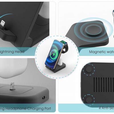 2023 Hot Selling Fast 3 in 1 Charger Stand Dock Foldable Magnetic Quick 23W Support OEM photo-4