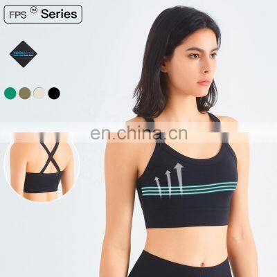 Ribbed Recycled Sports Workout Bras Wholesale Solid Cross Back Yoga Crop Tops For Women