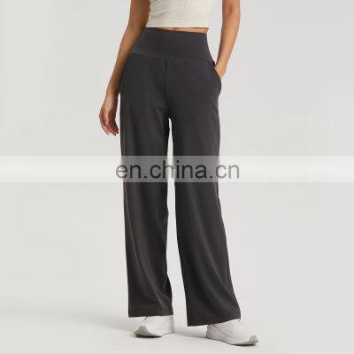 Newest Straight Wide Leg Sports Dance Yoga Pants High Waist Side Pocket Soft Gym Fitness Loose Casual Jogging Outfit For Women photo-5
