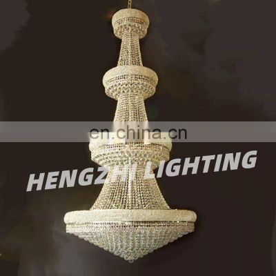 Luxury 4-Tier Antique Cast Iron Lantern with Gold Chrome Finish Big Crystal Empire Pendant Chandelier LED Light for Hotel Lobby