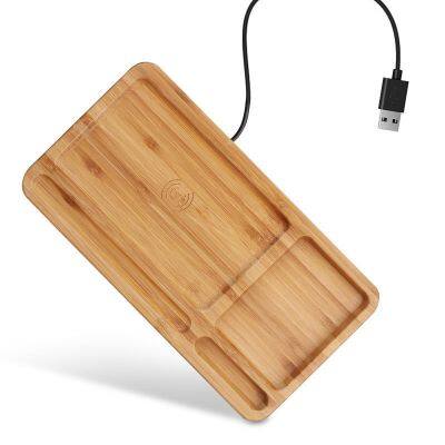 Multi-in-one Multi-functional Wireless Charger With Bamboo Storage Box Efficient Charging Mobile Phone Charging Items Store Neat