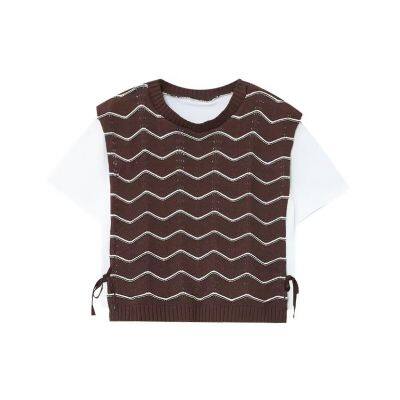 2025 Summer New Women's Clothing Design Versatile Tank Top Splicing Round Neck T-shirt