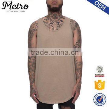 Custom Mens Scoop Hem Longline Tank in Khaki