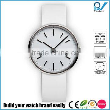 Polished stainless steel case genuine leather strap japan movement rubber fashion quartz wrist watch