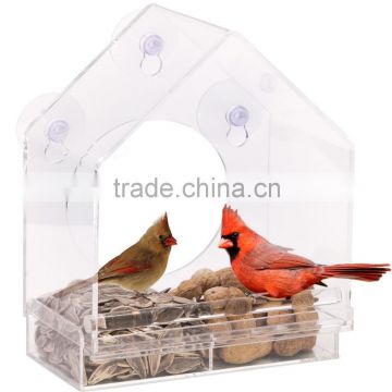 Acrylic Window Bird Feeder House with Sliding Feed Tray