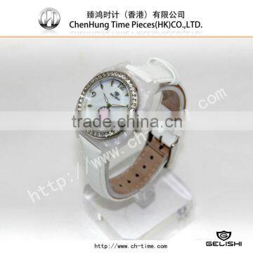 High grade leather band slim stone quartz cheap watch in bulk