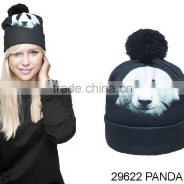 digital print modern fashion animals kong lion tiger panda 100% cotton beanie hat