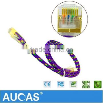 Colorful Braided Flat Ethernet Cable, RJ45 Cat7 Patch Flat Cable for Laptop