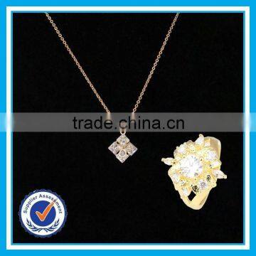 Real zircon wedding gold ring necklace set long chain jewelry set bridal jewelry sets