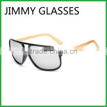 JMP624 Woman Fashion Silver Mirror Plastic PC Frame Bamboo/Wooden Arm Sunglasses
