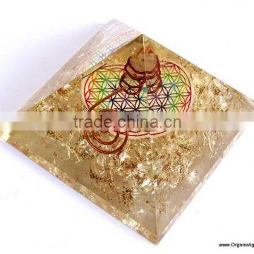 Quality Big Orgone Energy Crystal Quartz Pyramid With Flower Of Life Symbol And Crystal Point | Crystal Pyramid