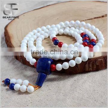 Chakra Buddhist 108 Prayer Mala Beads Tibetan Healing Stones Natural White Tridacna Wrap Bracelet Necklace