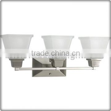 UL Listed Hotel Supplier Glass Shade 3 Light Bathroom Vanity Hotel Light In Nickel Finish W40170