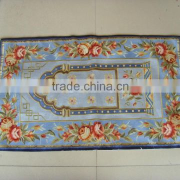 Blue artificial silk embroidery mosque muslim prayer rug