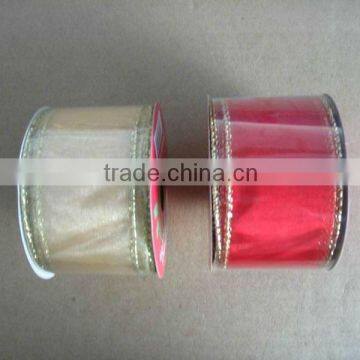 HOT SALE Gold Wired Edge Plain Organza/ Organdy/Sheer Fabric Ribbon, Mesh Woven Decorative Ribbon