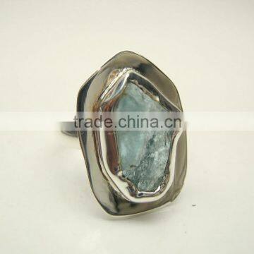 Aquamarine Raw Natural Gemstones Ring, 925 Solid Sterling Silver Rings, Blue Aquamarine Rough Gemstone Jewellery