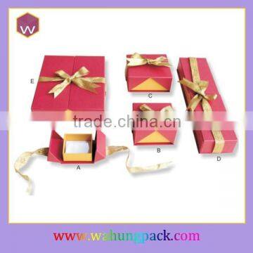 Elegant Red Ribbon Paper Jewelry Box With Foam Insert