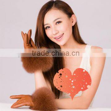 High-end Italian Brown Windproof Sheepskin Plain Style Fur Lined Leather Gloves