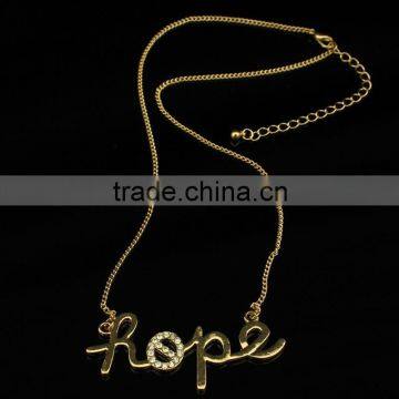 New design fashion simple customized rhinestone peace hope pendant necklace