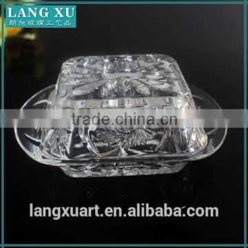 LX-H009 old fathion engraved crystal glass butter dish with cover