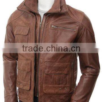 slim fit men long pu leather jacket coat brown