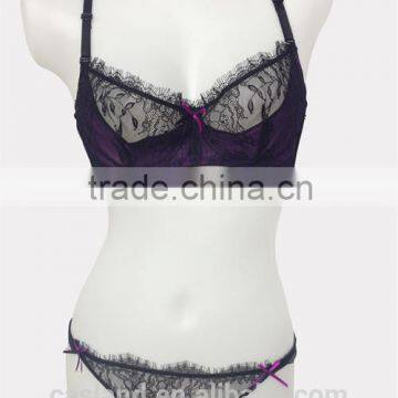 Sexy eyelash trasparent unlined bra and panty(CMW030)