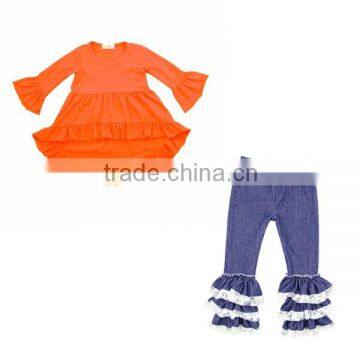 2016 Kids Fall Style Cotton Baby Dress Blank Orange Ruffle Dress Children Girls High Low Top Girls Fall Dress photo-4