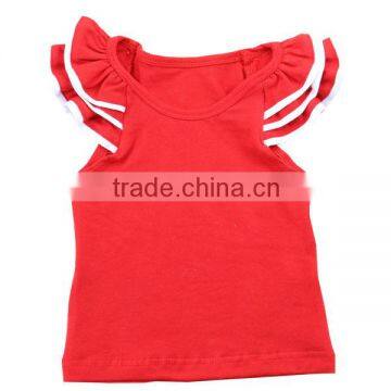 Custom t-shirt summer cotton sleeveless baby ruffle T-shirt toddler girls red T-shirt