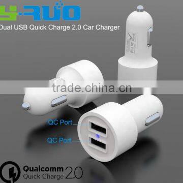 Qualcomm certified Dual QC 2.0 ports quick charger Car Charger for Smart phone with output 5V 2.4A 9V 2A 12V 2A