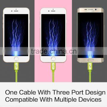 Highend 3 in 1 Mobile Phone Cable 100cm Micro Usb Aluminum Alloy for Android& Iphone 5 Cables Nylon Weave Charging USB Line photo-2