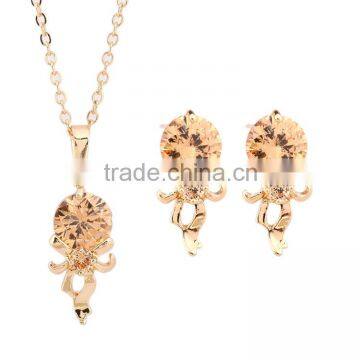 Prong Setting Crystal Rhinestone Bowknot Pendant Necklace Stud Earring Jewelry Sets