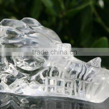 Clear Quartz Dragon Carved Crystal Skull / Crystal Dragon Skull For Sale