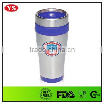 16 oz 450ml insulated inner plastic outer stainless car travel mug with lid