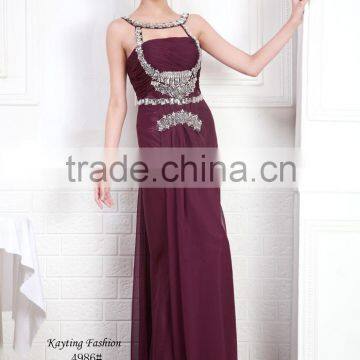 Fashion Unique Halter Design Elegant Chiffon Evening Dresses Long