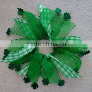 sheer ribbon tassels hair pony with clover design for st.patrick's day