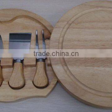 4pcs stainless steel cheese knives set with wooden handle in wooden box