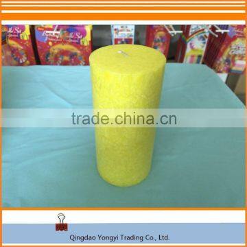 Bright Yellow Marble Finish Pillar Candle/Giant Pillar Candles For Decoration