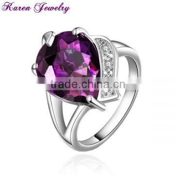 New Heart Amethyst Purple Zircon Crystal Ring Party Engagement Exaggerated Wedding Rings for Women Platinum Plated